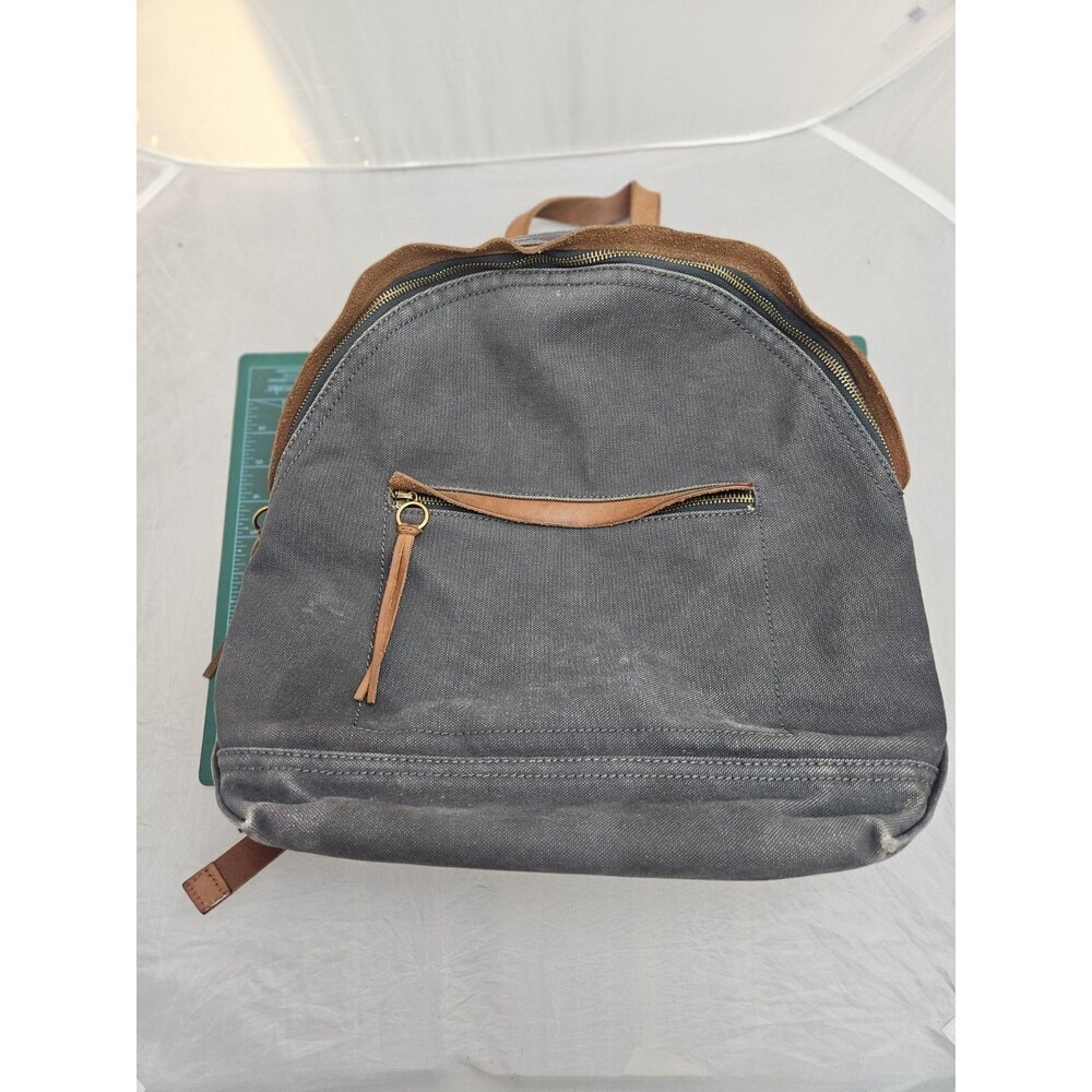 Madewell Charleston Canvas Laptop Backpack Leather Trim Dark Gray Commuter